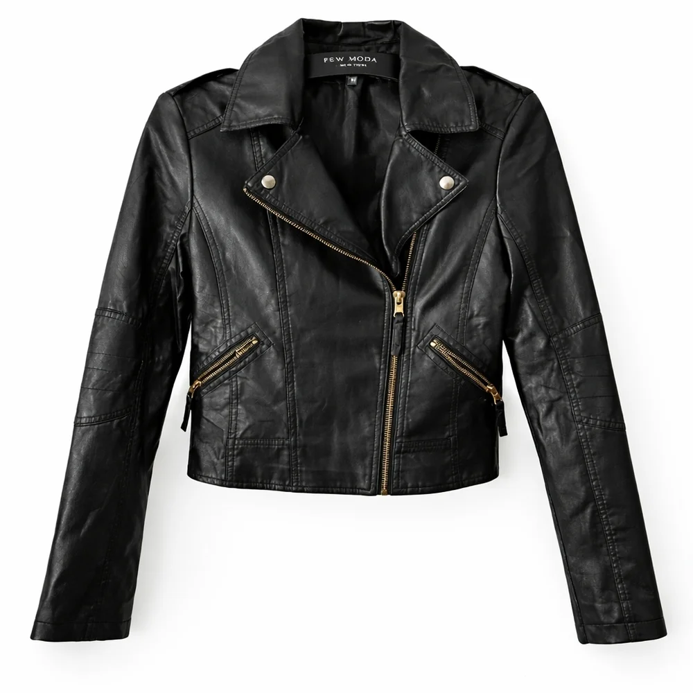 Few Moda New York Black Faux Leather Moto Jacket – Size M - Picture 5 of 5
